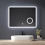 Heilmetz Espejo de baño Iluminado por LED con Lupa 3X, 80 x 60 cm, con Interruptor...
