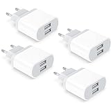 4-Pack Enchufe USB, 2.1A/5V Cargador for iPhone 14 13 12 11 Pro MAX XS XR X 8 7 6 6S Plus...