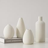 CEMABT Jarrón de cerámica blanco Set 4 jarrones pequeños para flores, jarrones de...