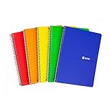 Enri Cuadernos A5+, Cuadrícula 4x4, Tapa Blanda, 80 Hojas, Pack 5 Libretas, Colores...