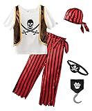 ReliBeauty Disfraz Pirata Niño Disfraces Piratas Halloween Carnaval con Accesorios 7-8...