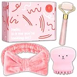 Kit Skincare - Rodillo Facial Jade Gua Sha + Cepillo Facial + Diadema , caja regalo para...
