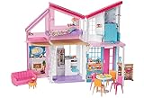 Barbie Casa Malibu, casa de muñecas de dos pisos plegable con muebles y accesorios...