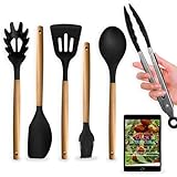 Set de utensilios de cocina de silicona | accesorios de cocina de silicona con mango de...