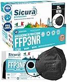 25 mascarillas FFP3 certificadas CE Color Negro Made in Italy logo SICURA en relieve PFE...