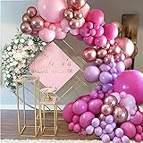Arco de globos de color rosa y oro rosa, 126 piezas de guirnalda de globos rosa con globo...