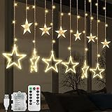 Cortina de luces con 12 Estrella, Guirnalda Luces de Navidad Decorativas 2.5m 138 LED, 8...