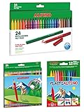 Alpino escolar pack: 24 lápices de colores borrables + 24 rotuladores + estuche con 12...