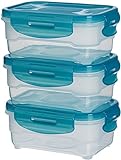 Amazon Basics - Juego de 3 recipientes para comida, herméticos, 0,6 litros, azul claro